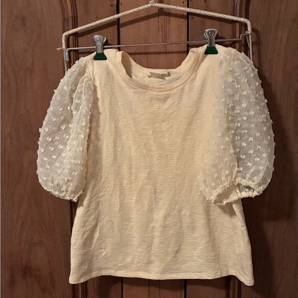 Anthropologie Cream Puff-Sleeve Textured Blouse
